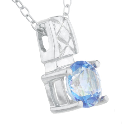 1 Ct Natural Blue Mystic Topaz Round Design Pendant .925 Sterling Silver