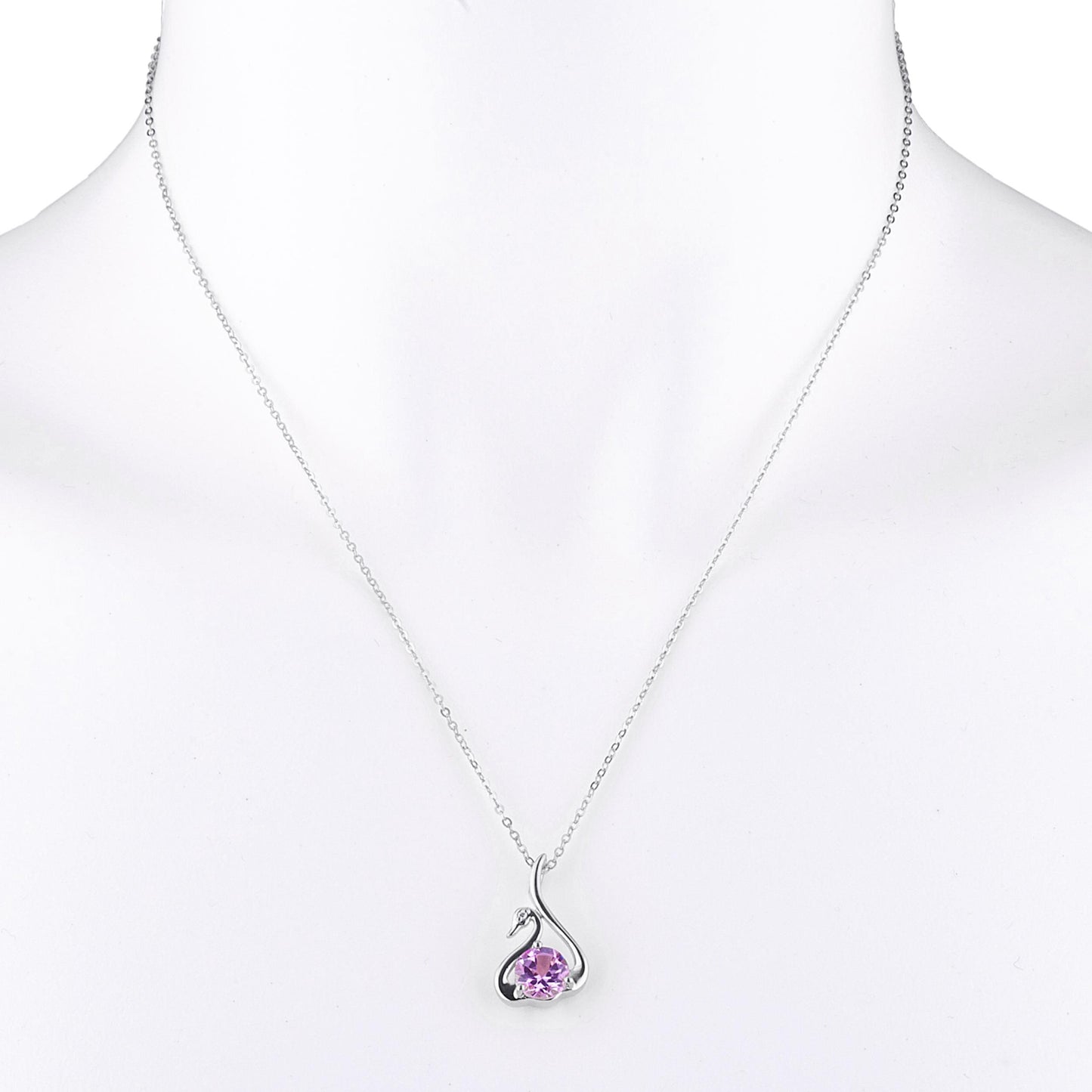 Pink Sapphire & Diamond Swan Pendant .925 Sterling Silver