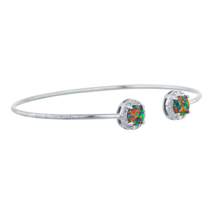 14Kt Gold Black Opal & Diamond Round Bangle Bracelet