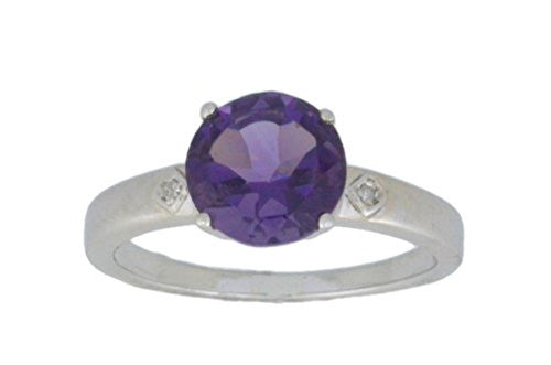 2 Ct Amethyst & Diamond Round Ring .925 Sterling Silver Rhodium Finish