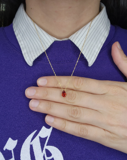 14Kt Gold Garnet Teardrop Pendant Necklace