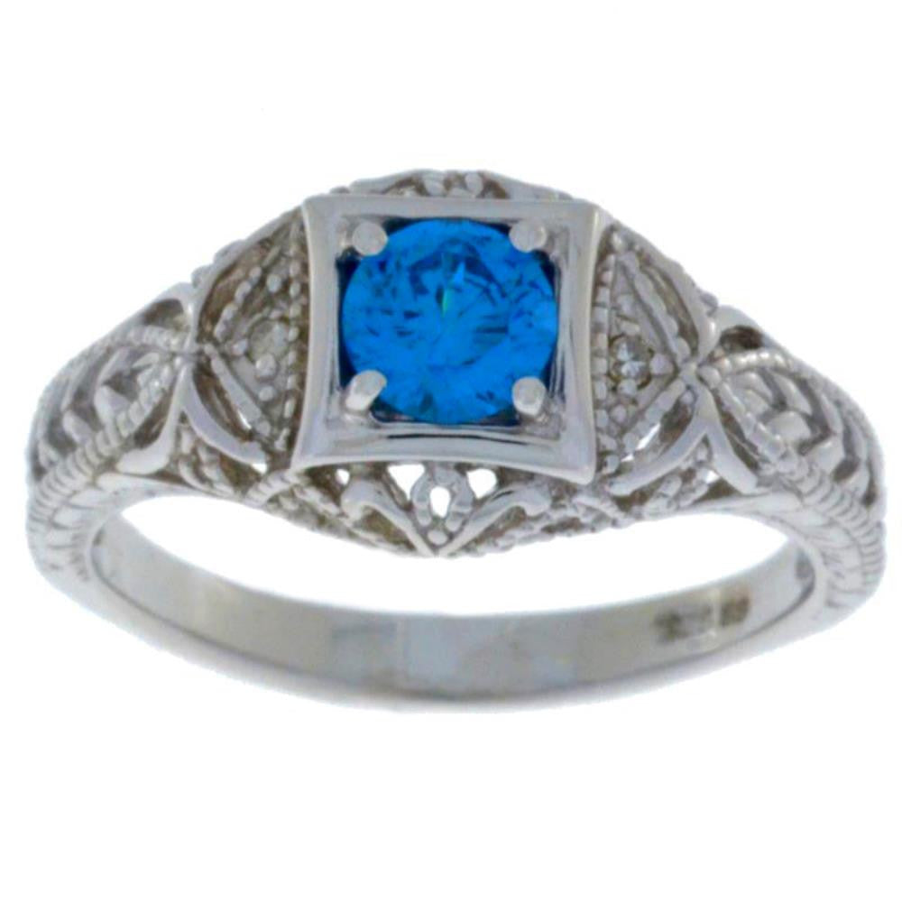 0.50 Ct Swiss Blue Topaz & Diamond Round Ring .925 Sterling Silver