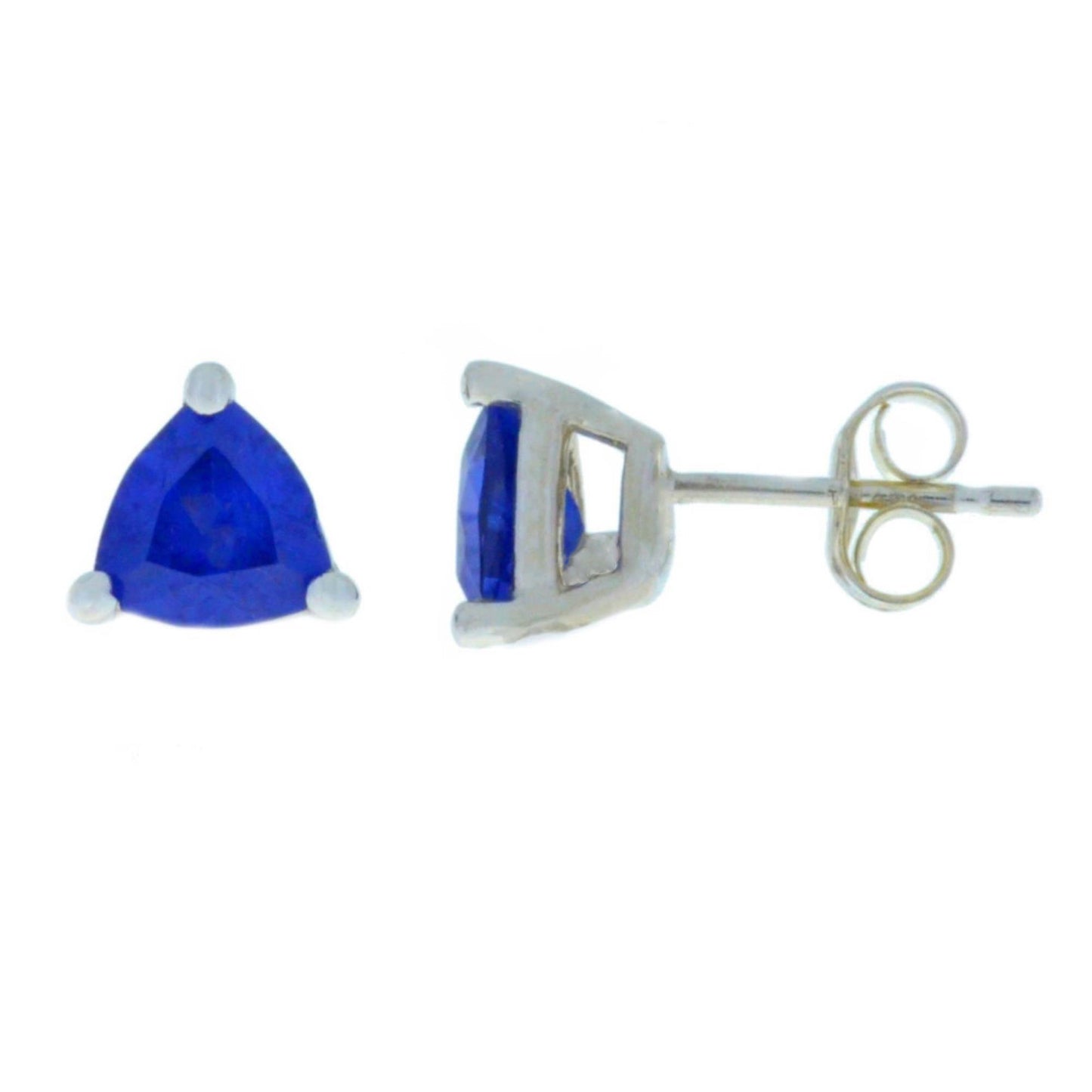 14Kt Gold Blue Sapphire Trillion Stud Earrings