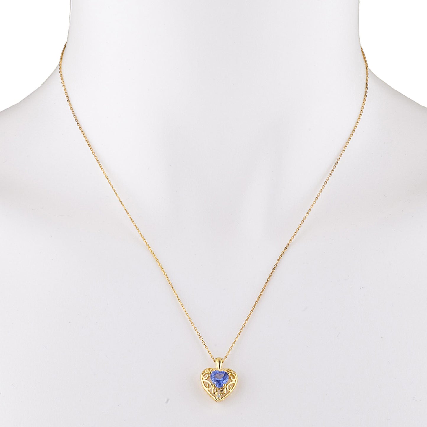 14Kt Yellow Gold Plated Tanzanite & Diamond Love Design Heart Pendant