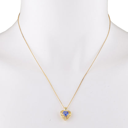 14Kt Yellow Gold Plated Tanzanite & Diamond Love Design Heart Pendant