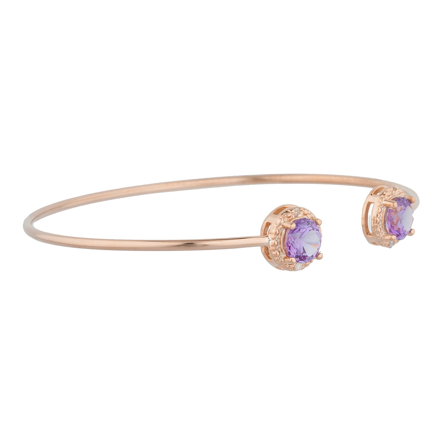 14Kt Rose Gold Plated Alexandrite & Diamond Round Bangle Bracelet