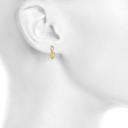 14Kt Yellow Gold Plated Yellow Citrine & Diamond Round Design Stud Earrings