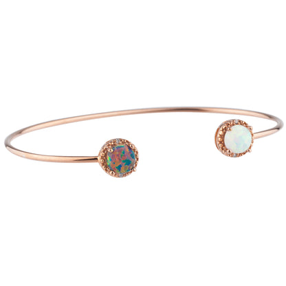 14Kt Gold Black & White Opal Diamond Round Bangle Bracelet