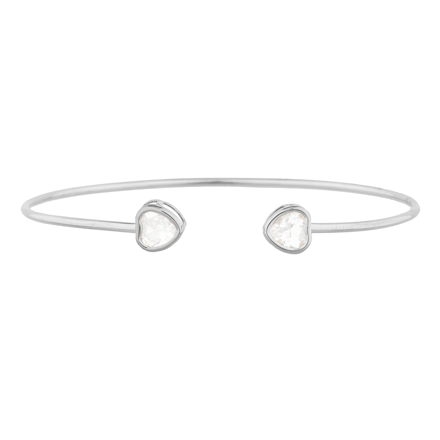 14Kt Gold White Sapphire Heart Bezel Bangle Bracelet