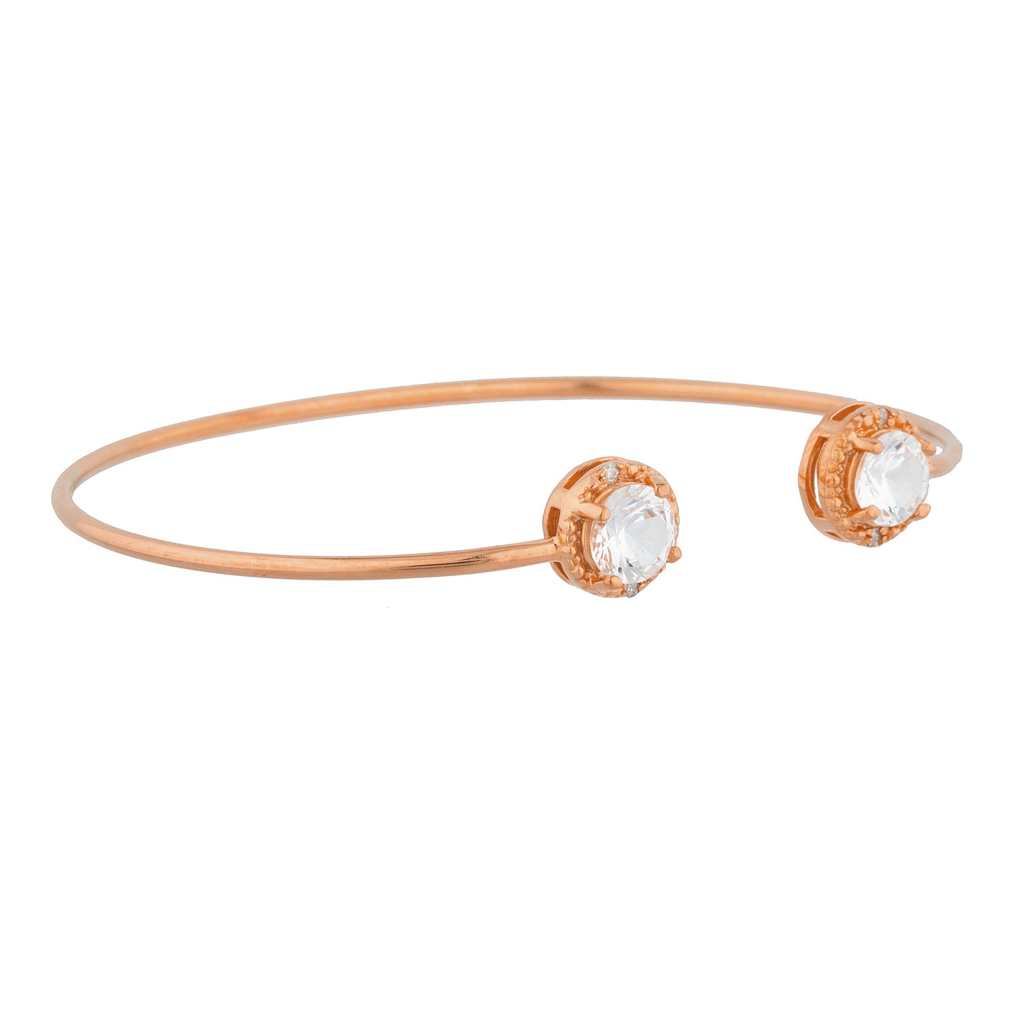 14Kt Rose Gold Plated Zirconia & Diamond Round Bangle Bracelet