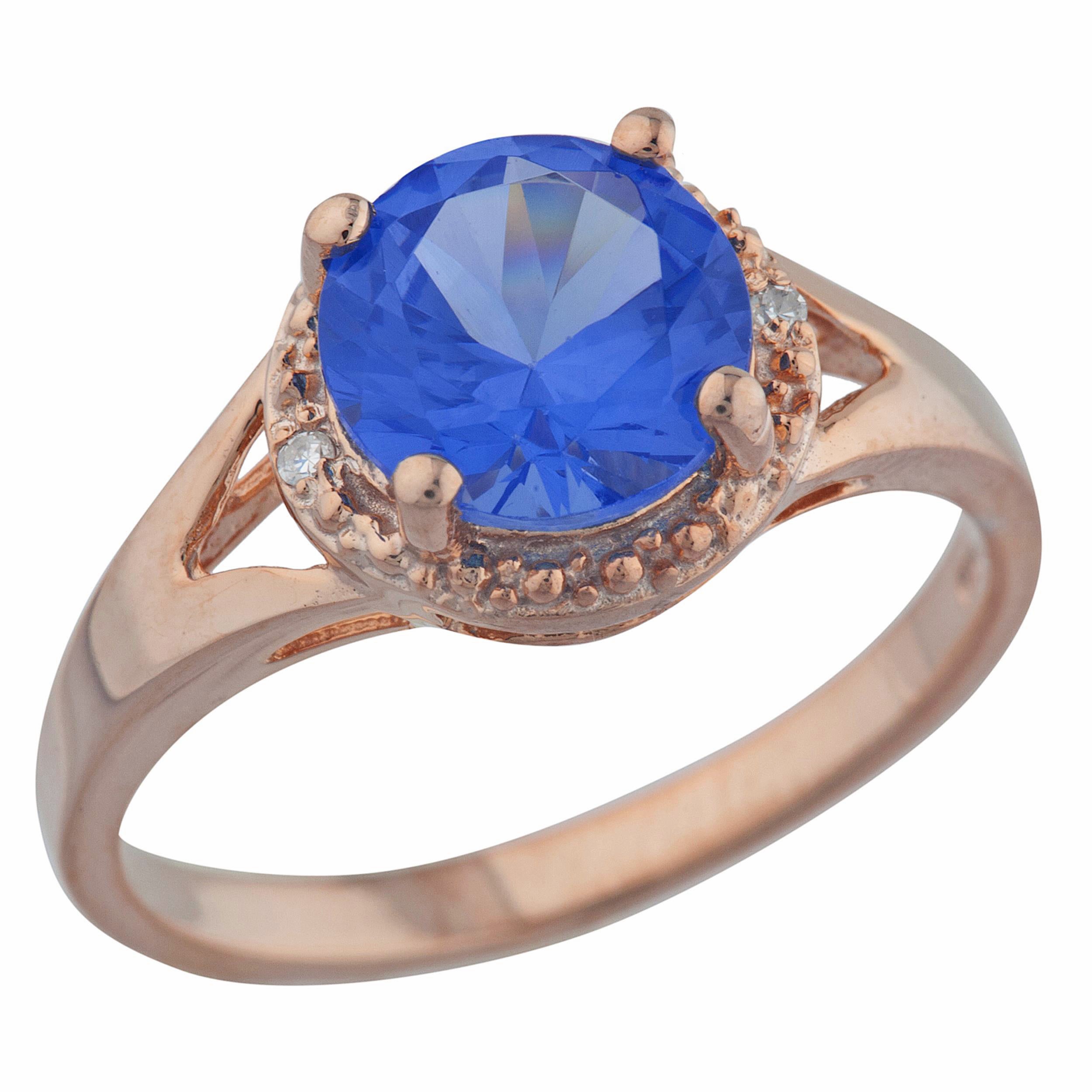 14Kt Gold 2 Ct Tanzanite & Diamond Halo Design Round Ring