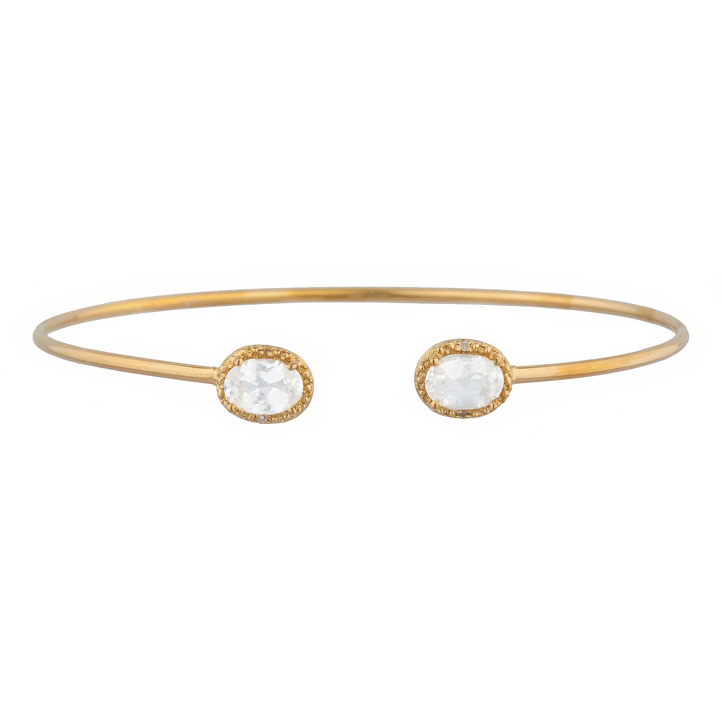 14Kt Gold White Sapphire & Diamond Oval Bangle Bracelet