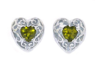 1 Ct Peridot Heart LOVE Diamond Stud Earrings .925 Sterling Silver