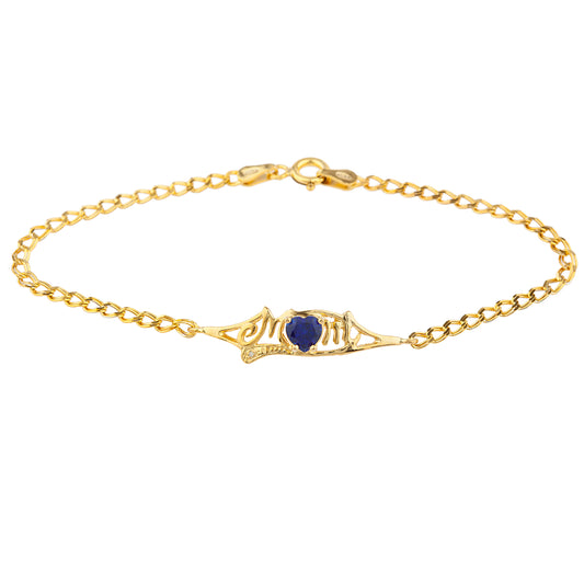 Blue Sapphire & Diamond Heart Mom Bracelet 14Kt Yellow Gold Plated Over .925 Sterling Silver