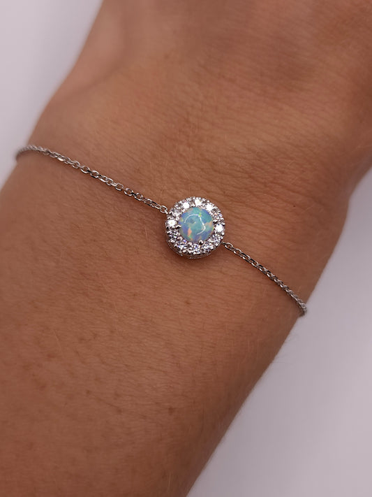 14Kt Gold Opal Halo Round Bracelet