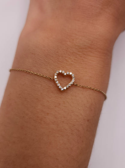 14Kt Gold Genuine Natural Diamond Open Heart Bracelet