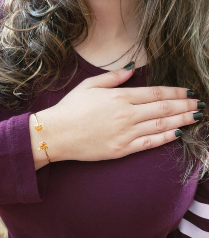 14Kt Gold Orange Citrine & Diamond Devil Heart Bangle Bracelet