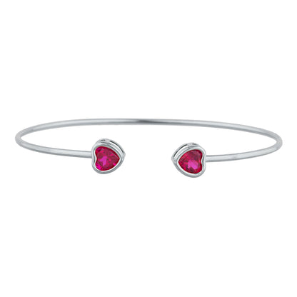 14Kt Gold Created Ruby Heart Bezel Bangle Bracelet