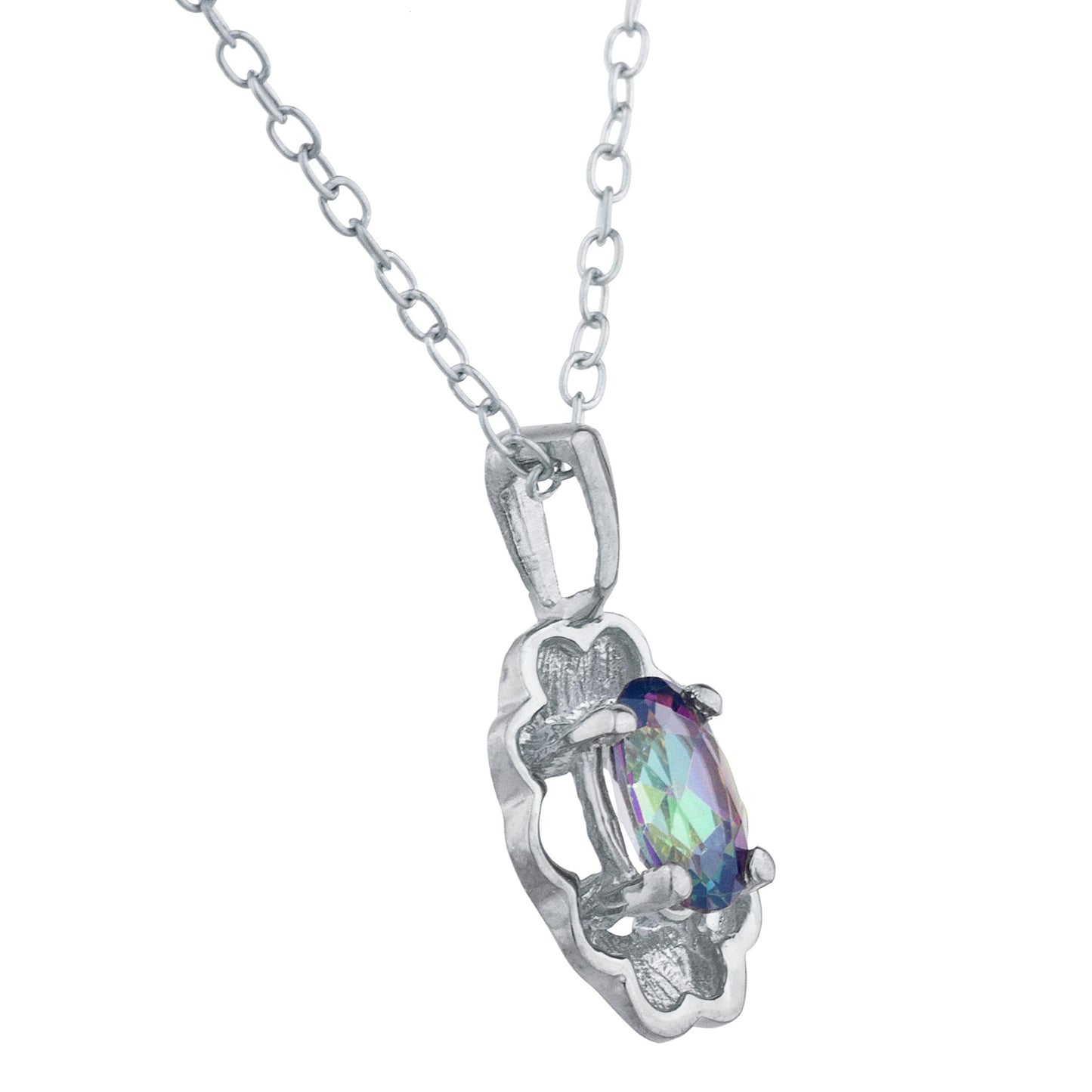 0.50 Ct Natural Mystic Topaz Oval Design Pendant .925 Sterling Silver