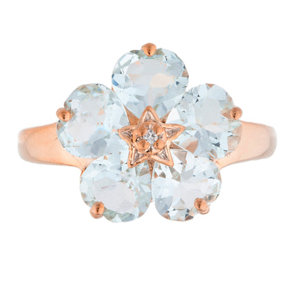 14Kt Gold Aquamarine & Diamond Heart Flower Design Ring