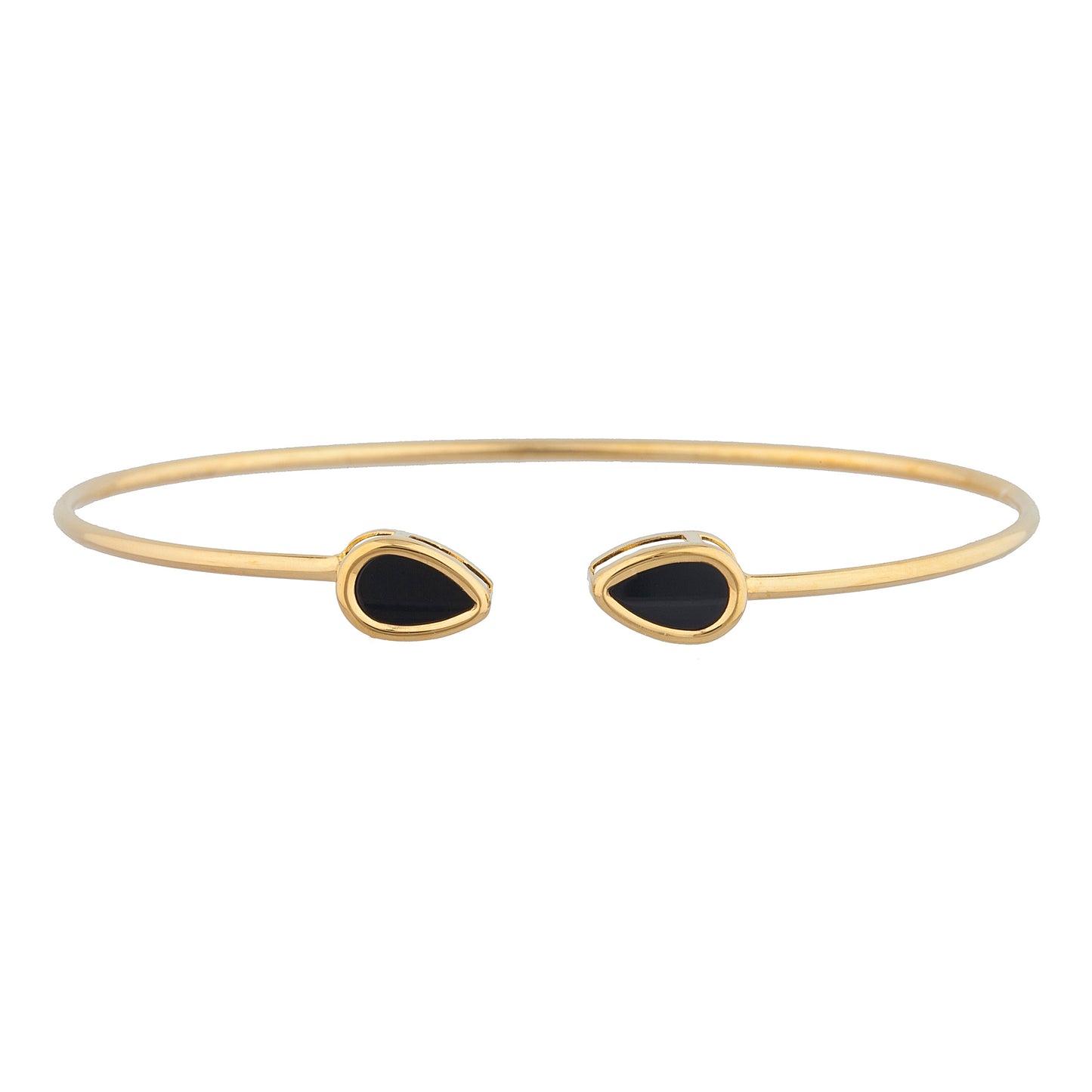 14Kt Yellow Gold Plated Genuine Black Onyx Pear Bezel Bangle Bracelet