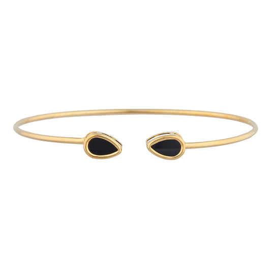 14Kt Yellow Gold Plated Genuine Black Onyx Pear Bezel Bangle Bracelet