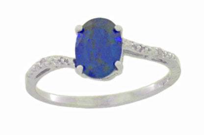 1.5 Ct Blue Sapphire & Diamond Oval Ring .925 Sterling Silver Rhodium Finish