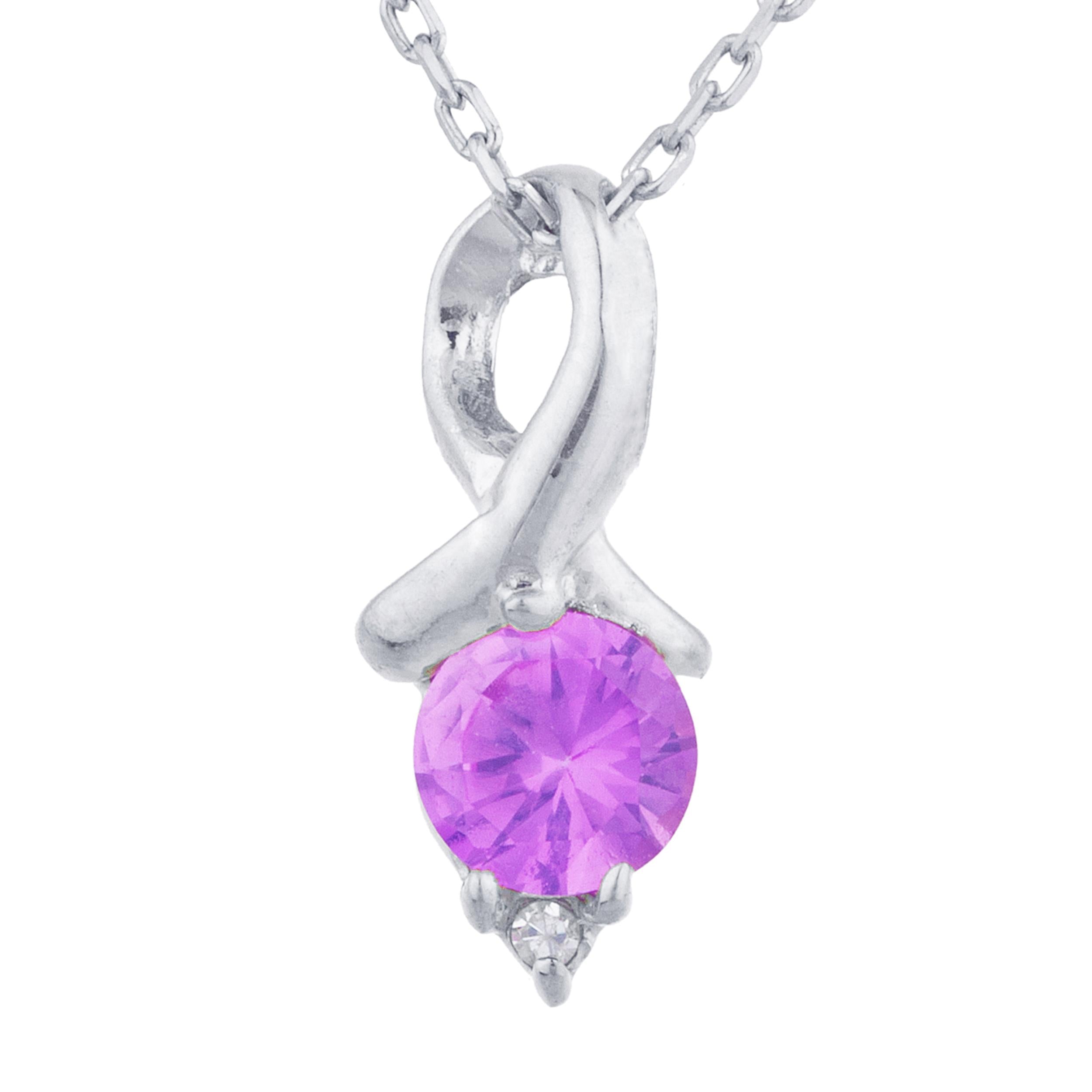 14Kt Gold Pink Sapphire & Diamond Round Design Pendant Necklace