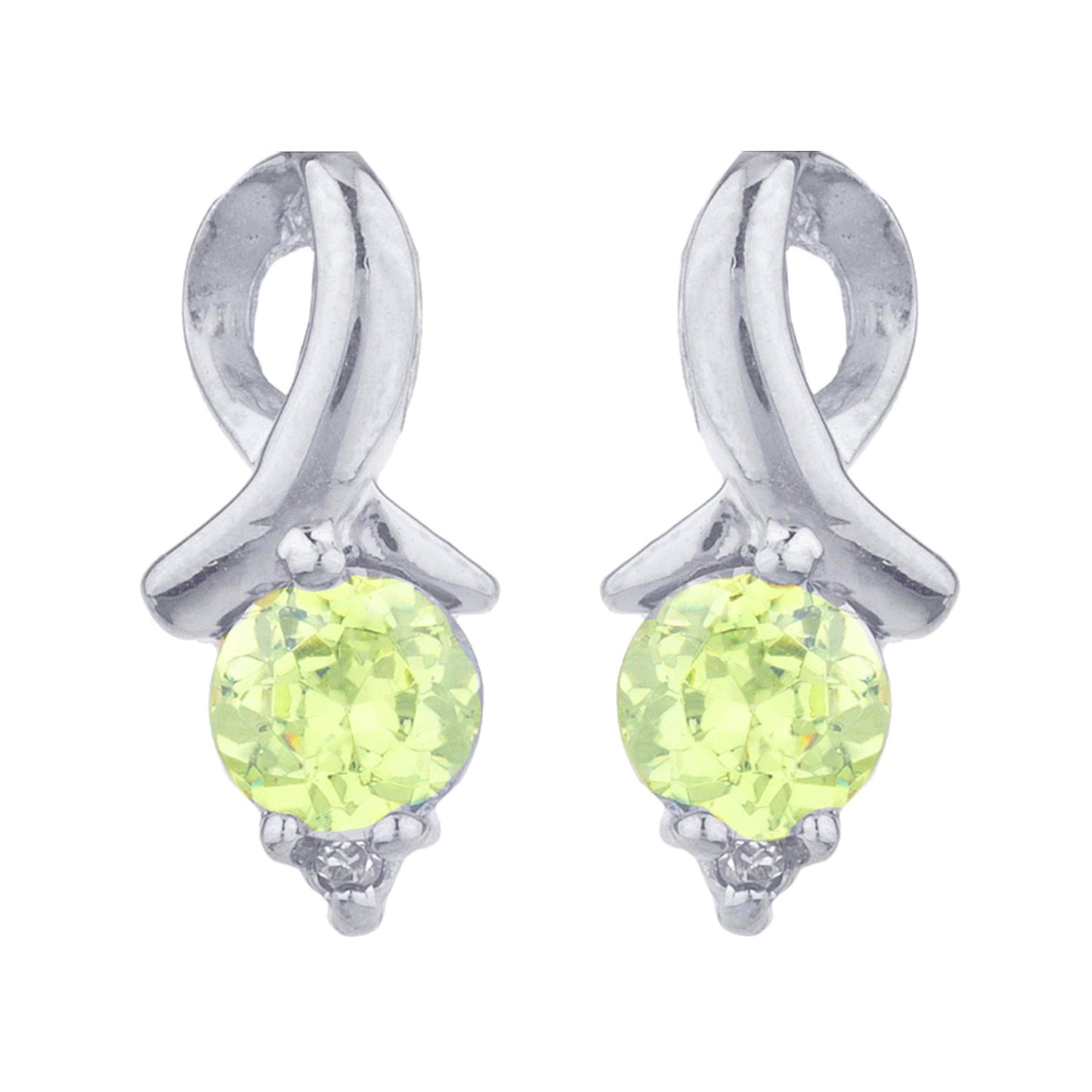 1 Ct Peridot & Diamond Round Design Stud Earrings .925 Sterling Silver