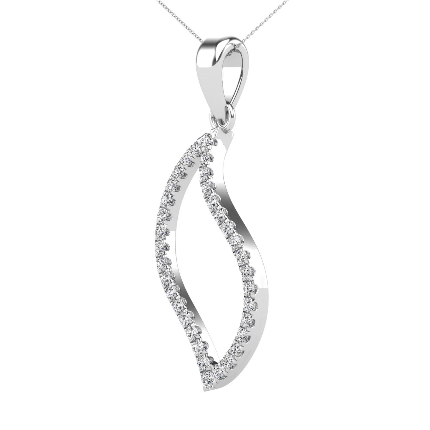 14Kt White Gold 0.20 Ct Genuine Natural Diamond Curved Design Pendant Necklace