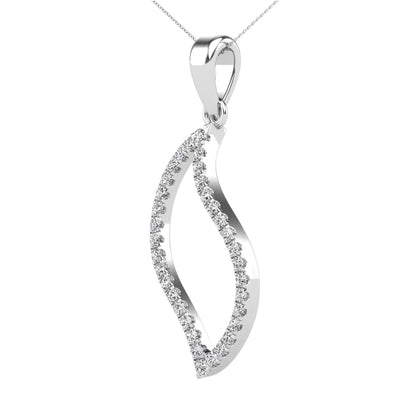 14Kt White Gold 0.20 Ct Genuine Natural Diamond Curved Design Pendant Necklace