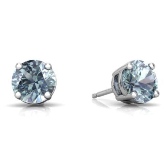 Genuine Aquamarine Round Stud Earrings .925 Sterling Silver