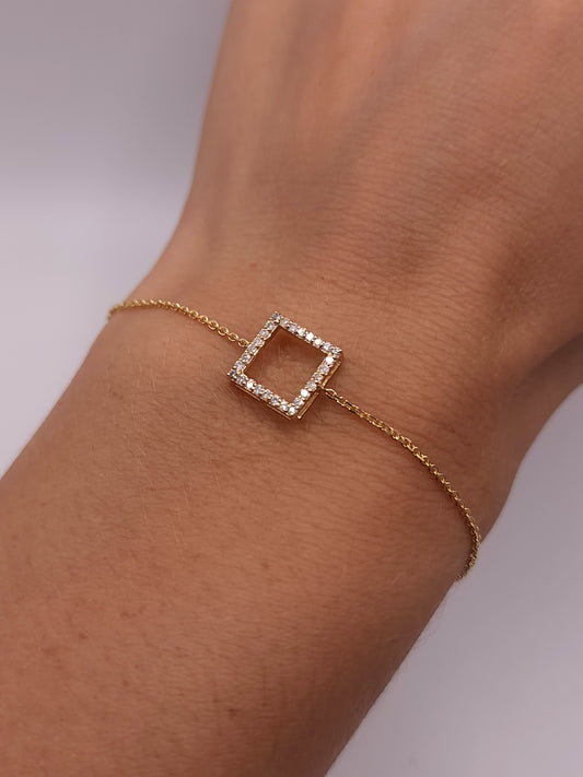 14Kt Gold Genuine Natural Diamond Open Square Bracelet