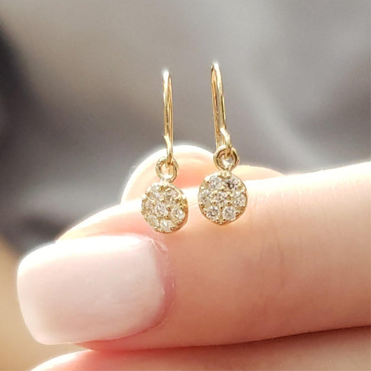 14Kt Gold Diamond Cluster Dangle Earrings