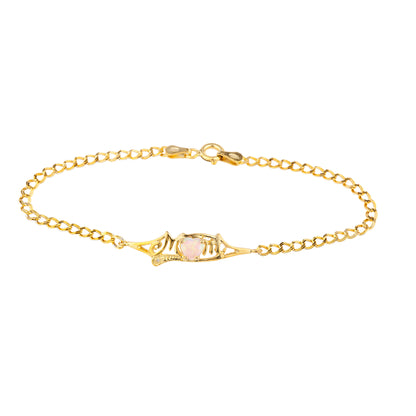 Pink Opal & Diamond Heart Mom Bracelet 14Kt Yellow Gold Plated Over .925 Sterling Silver