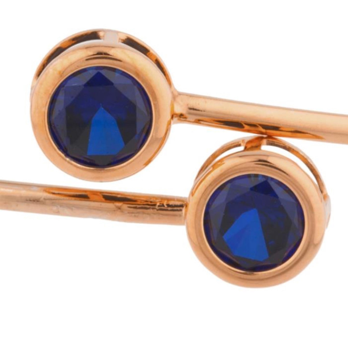 14Kt Rose Gold Plated Blue Sapphire Round Bezel Bangle Bracelet