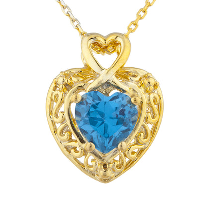 14Kt Yellow Gold Plated London Blue Topaz Heart Design Pendant