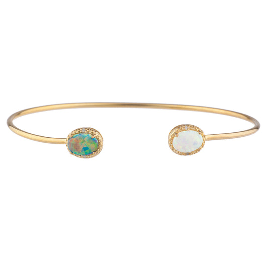 14Kt Gold Black & White Opal Diamond Oval Bangle Bracelet