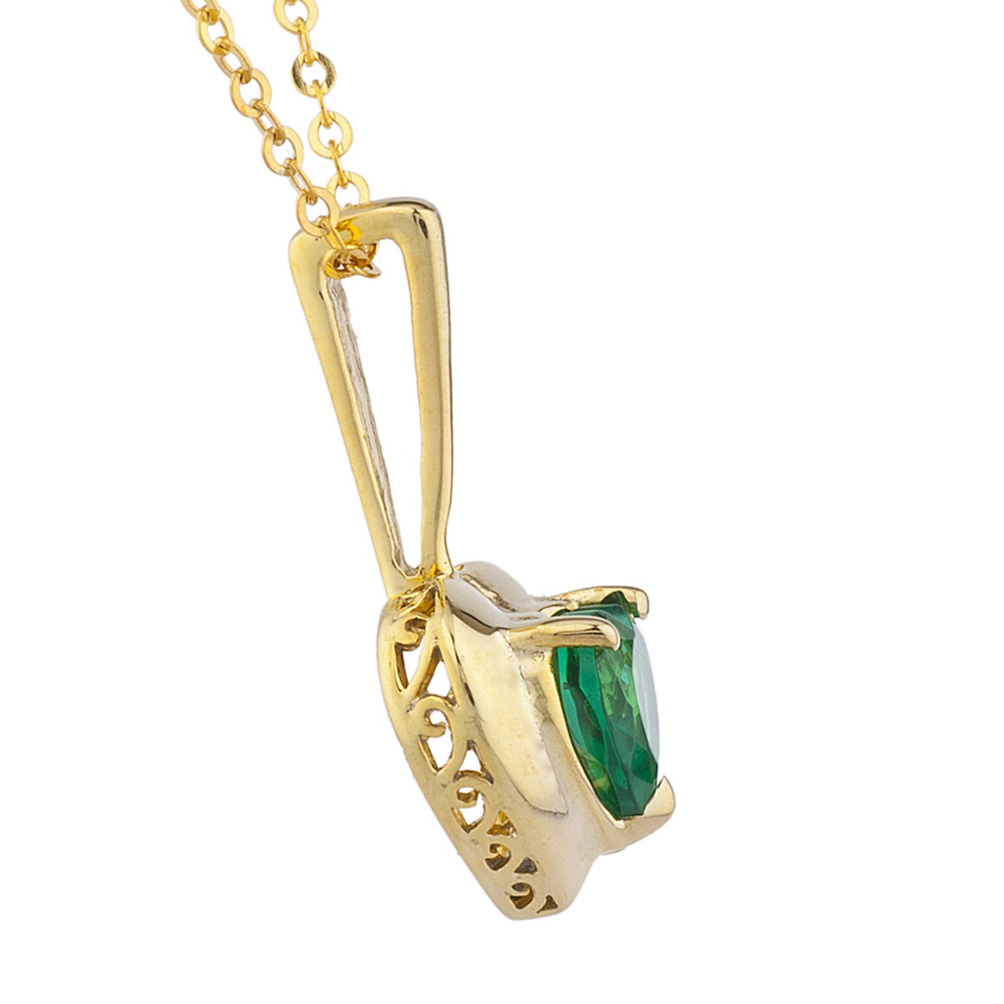 14Kt Gold Emerald & Diamond Heart Design Pendant Necklace