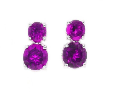 3 Ct Amethyst Round Double Stud Earrings .925 Sterling Silver