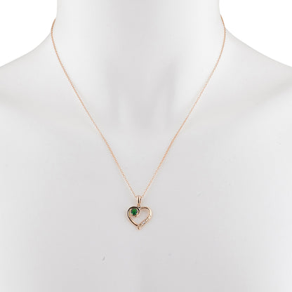 14Kt Rose Gold Plated Emerald & Diamond Heart Pendant