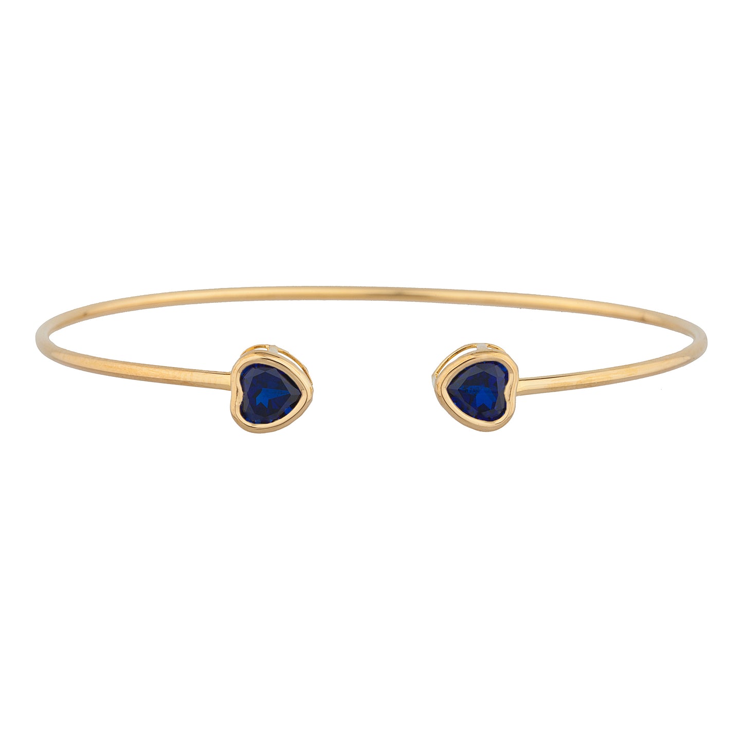 14Kt Yellow Gold Plated Blue Sapphire Heart Bezel Bangle Bracelet