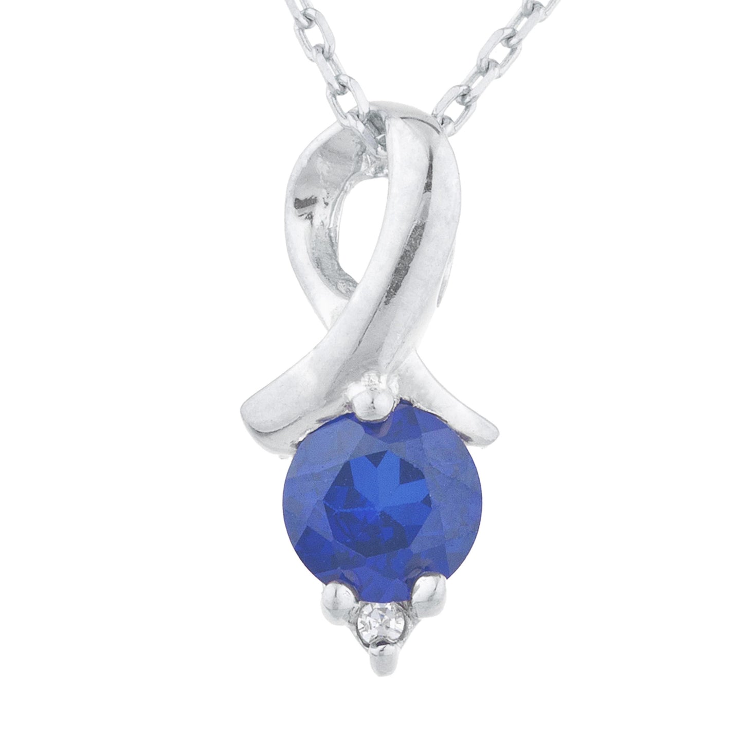 14Kt Gold Blue Sapphire & Diamond Round Design Pendant Necklace