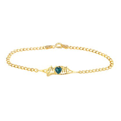 London Blue Topaz & Diamond Heart Mom Bracelet 14Kt Yellow Gold Plated Over .925 Sterling Silver