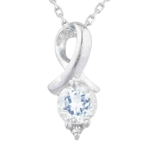 0.50 Ct Aquamarine & Diamond Round Design Pendant .925 Sterling Silver