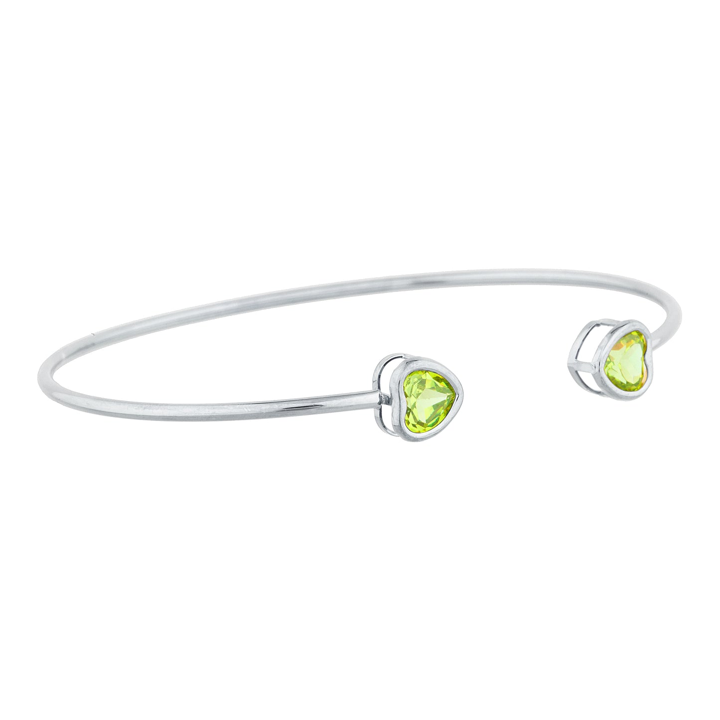 2 Ct Peridot Heart Bezel Bangle Bracelet .925 Sterling Silver