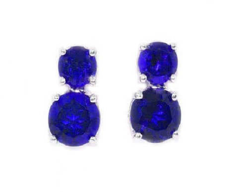 3 Ct Blue Sapphire Round Double Stud Earrings .925 Sterling Silver