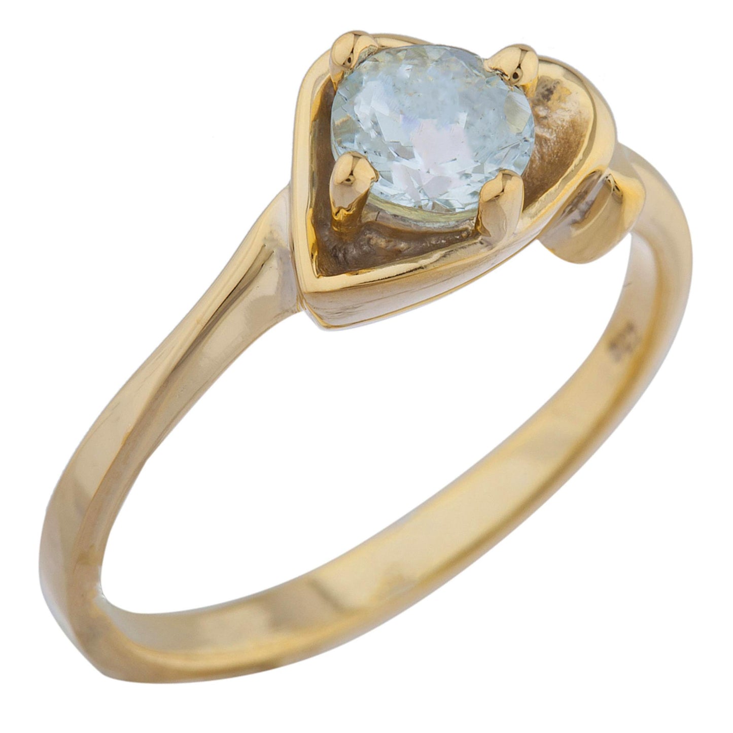 14Kt Gold Aquamarine Round Heart Ring