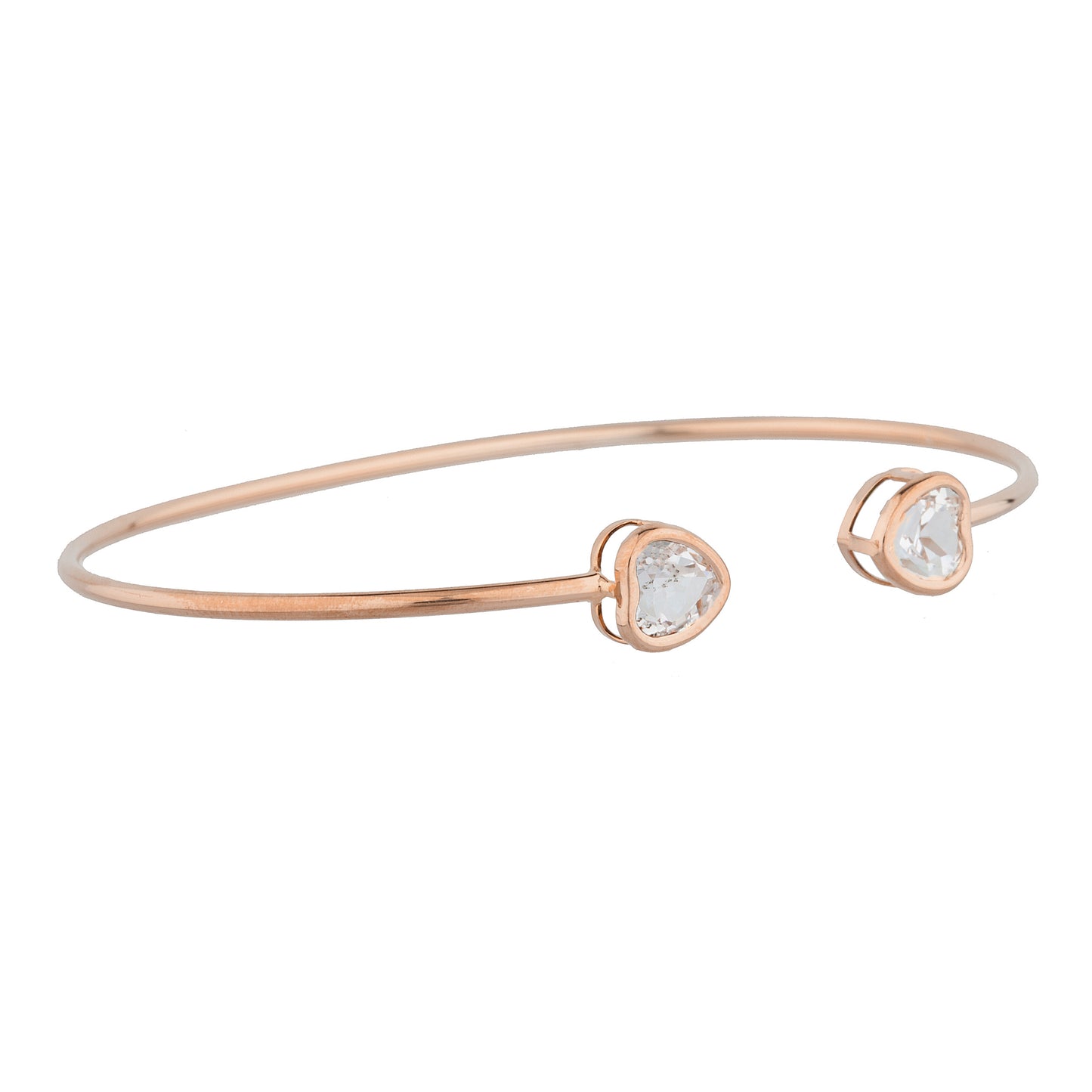 14Kt Rose Gold Plated White Sapphire Heart Bezel Bangle Bracelet