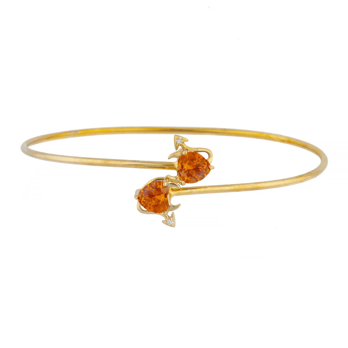 Orange Citrine & Diamond Devil Heart Bangle Bracelet 14Kt Yellow Gold Rose Gold Silver